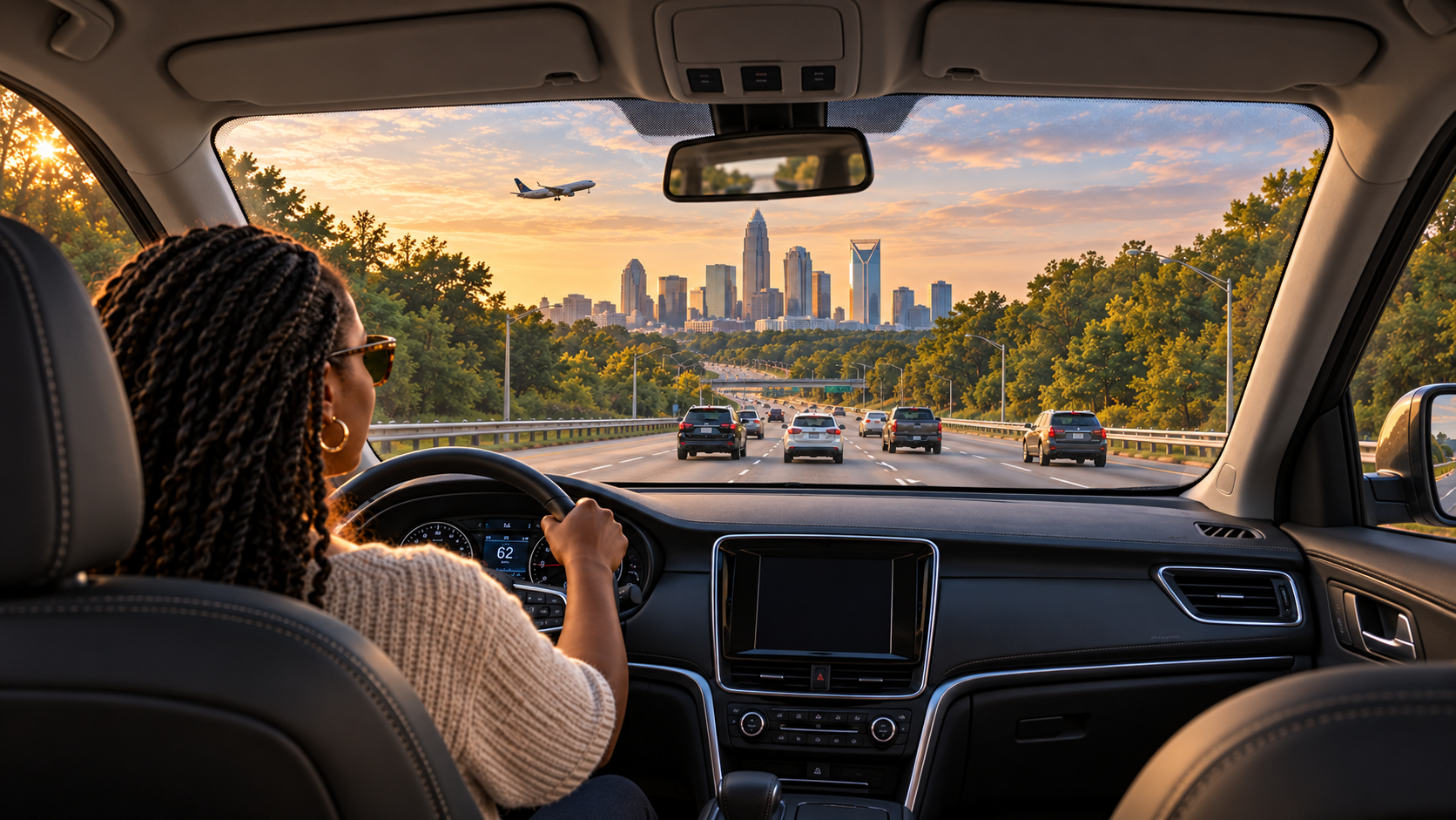 Two Black women and an Asian woman traveling together toward Charlotte